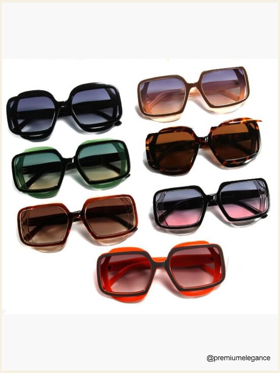 Oversized Square Sunglasses with Floral Pattern UV400 Protection